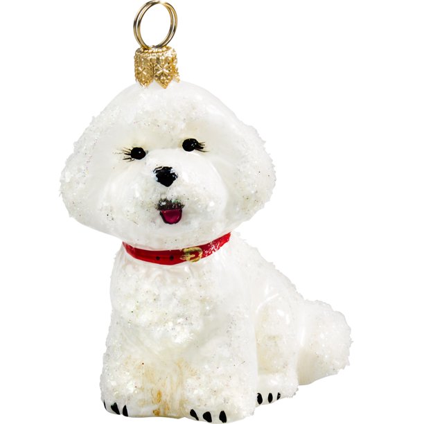 Snowy Bichon Frise Polish Glass Christmas Dog Ornament