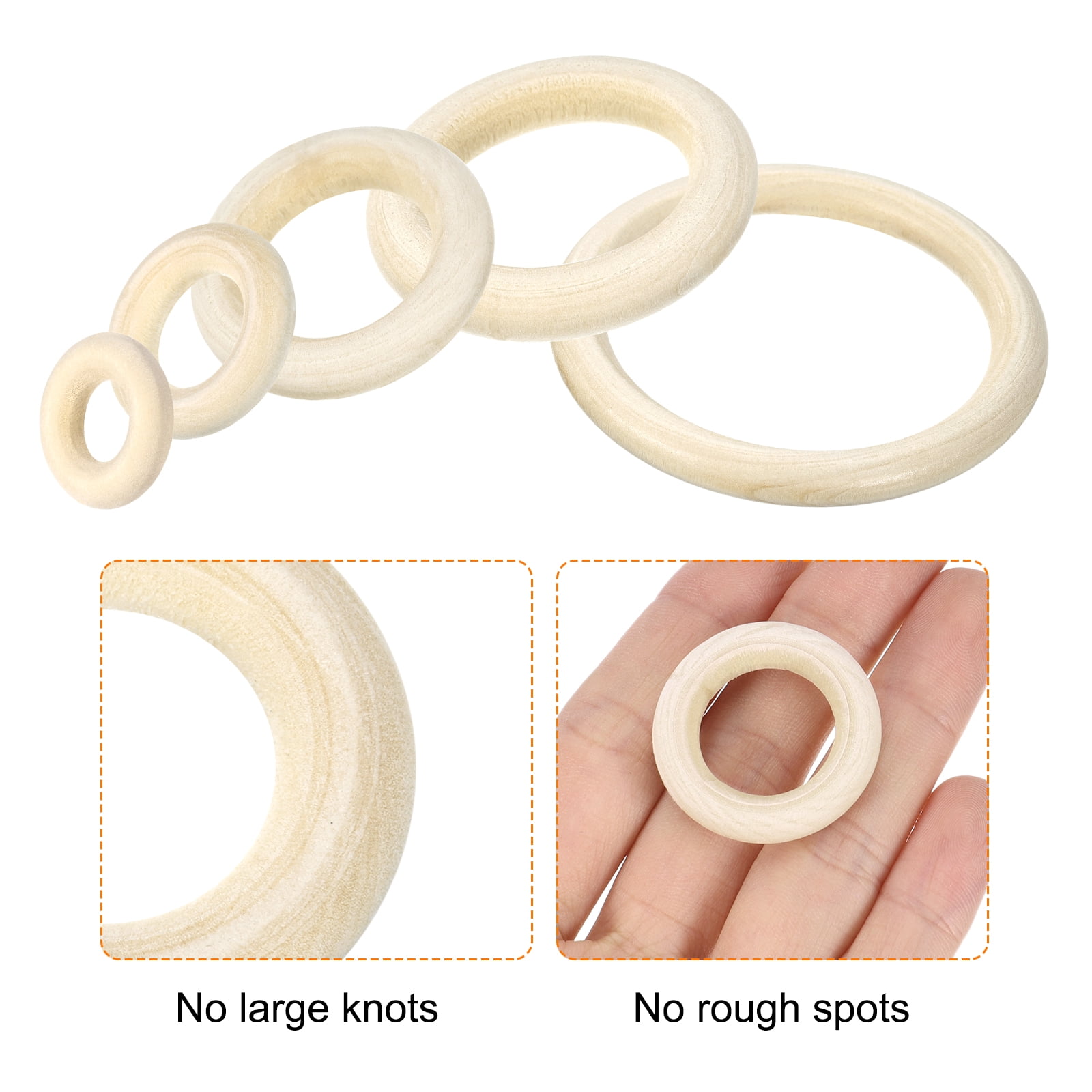 Unique Bargains 250Pcs Natural Wood Craft Ring, Small Wooden Ring Circle 1"