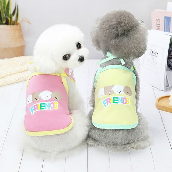 SPRING PARK Pet Clothes Letter Animals Printing Clothing, Puppy T-Shirt Cotton Cat Vest Apparel with Bibs Doggy Shirts Soft and Breathable Outfits for Small Medium Dogs