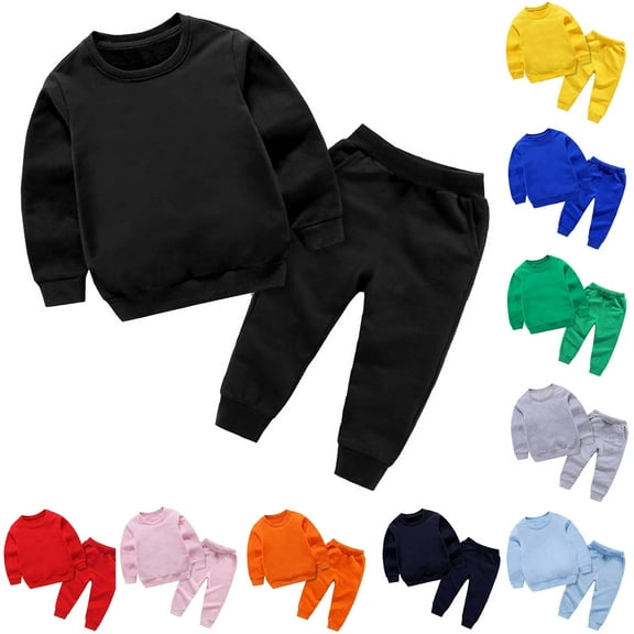 Uxgjfwu Toddler Outfits Boys Girls Candy Color Sweatsuit Casual Kids Sports Suit Hoodies Set Sizes 12M-12T