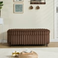 thumbnail image 3 of 49.2" Wide Ottoman Oval Storage Bench,Entryway Bench with  Faux Fur Upholstered,Flip Top Lid,Black Metal Legs,Capacity 275lbs,for Living Room,Entryway,Dorm,Bedroom,Brown, 3 of 7