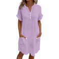 thumbnail image 2 of Asgosdo Dresses for Women Cotton Short Sleeve Botton Loose Fit Casual Comfy Midi Dress with Pockets, 2 of 5