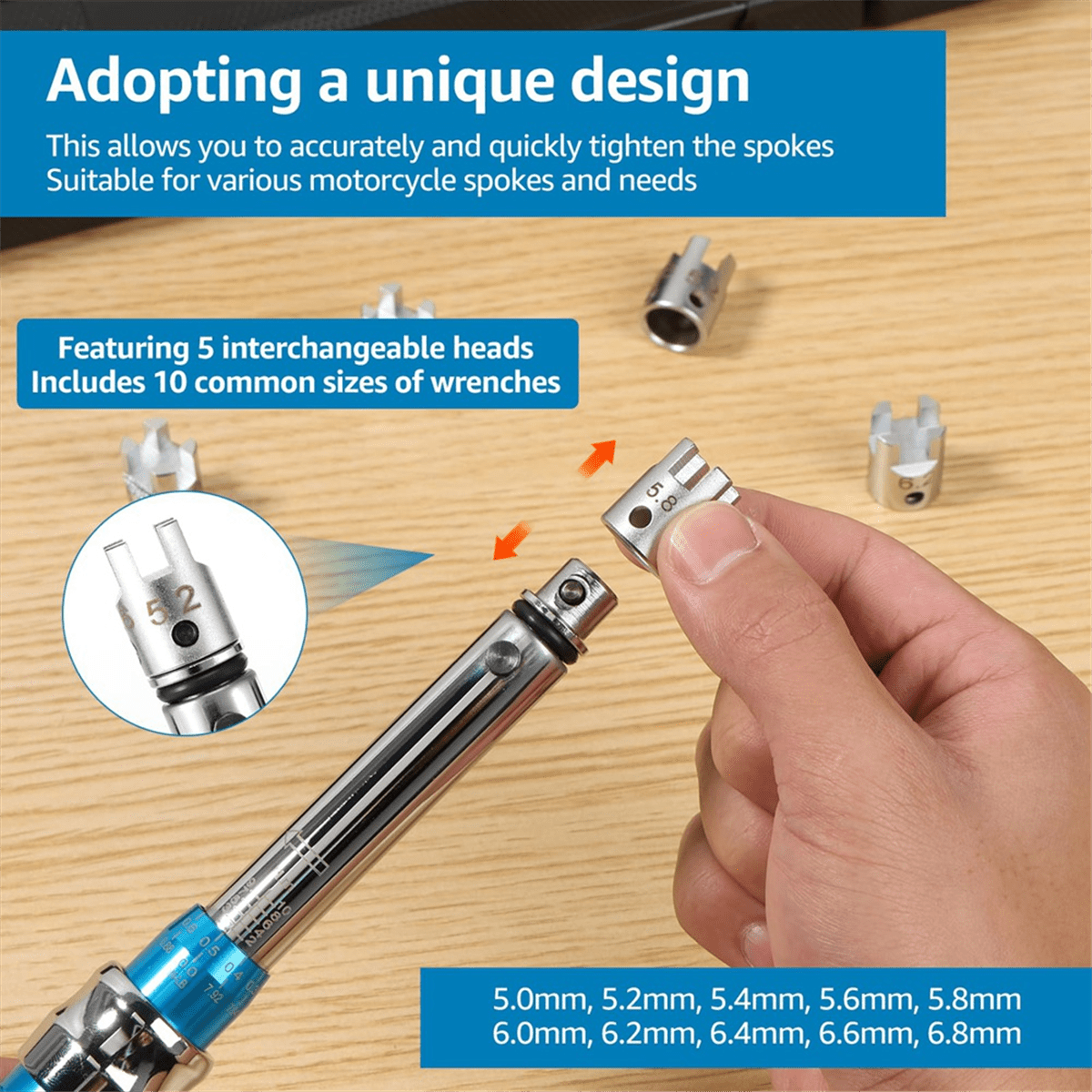 Spoke Torque Wrench, 2-10 NM Wrench Set, Steel Wheel Spanner with Storage Box, 5.0-6.8mm