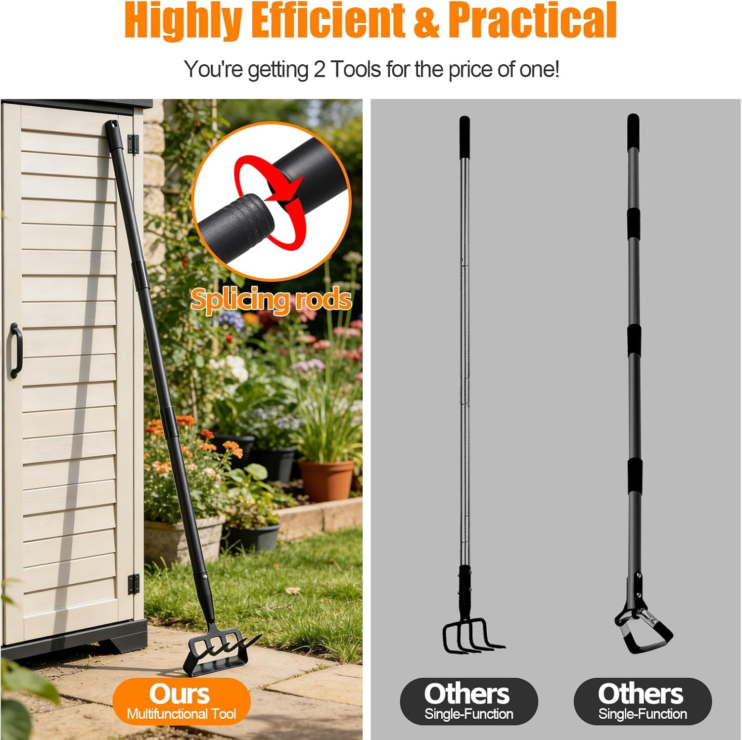 Garden Hoe, 62 Inch Weed Tool, Long Soil Tiller Cultivator, Heavy Duty Metal Stirrup Hoe Weeder Scraper Rake for Flower Beds, Patio, Garden Loosening Soil Weeding Digging