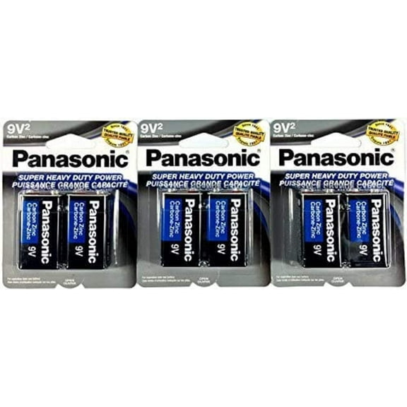 6Pc Size 9V Panasonic Batteries Super Heavy Duty Power Zinc Carbon