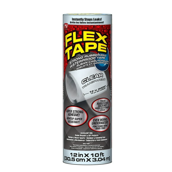Flex Tape Ruban Adhésif Imperméable en Caoutchouc 12 Pouces x 10 Pieds, Transparent