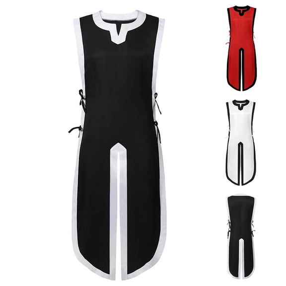 RYDCOT Men’s Medieval Viking Long Cotton Waistcoats Vest Renaissance Sleeveless Tunic Tabard Knight Costume Side laces up White
