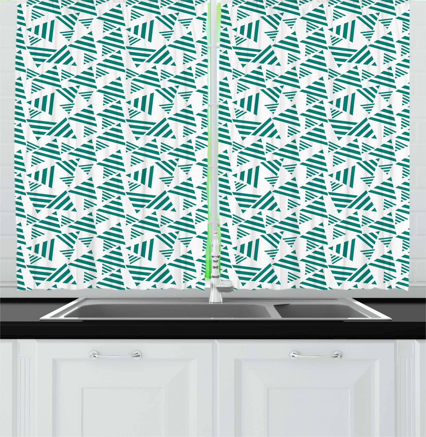 Teal And White Curtains 2 Panels Set Abstract Triangle Shapes With Bold Colored Stripes Simplistic And Monochrome Window Drapes For Living Room
