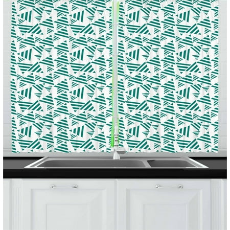 Teal And White Curtains 2 Panels Set Abstract Triangle Shapes With Bold Colored Stripes Simplistic And Monochrome Window Drapes For Living Room