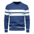 thumbnail image 2 of UVEASISHA Mens Crewneck Sweaters Lightweight Striped Knitted Pullover Sweater Ribbed Knit Long Sleeve Tops Dressy Casual Jumper Top Clearance Sales Today Dark Blue M, 2 of 5