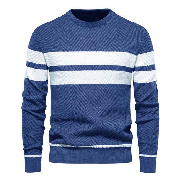 Yuyuzo Chandail Homme Hiver Manches Longues Col Rond Chandails en Molleton Unisexe Rayé Ample Thermique Chaud