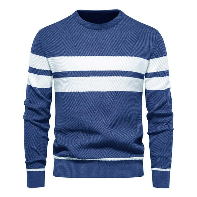 GigrtiJin Chandail Rayé pour Hommes Col Rond Colorblock Slim Chandails d'Hiver Thermiques Chauds Tricotés