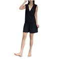 thumbnail image 5 of TEAJOPSUU Women's Soft Pajama Set Lightweight Cozy Cotton Blend Pajamas Draped Cowl Neck Sleeveless Top & Drawstring Ruffle Hem Shorts Summer Comfy 2 Piece Loungewear Sleepwear B-Black, 5 of 5