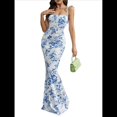 thumbnail image 1 of Vestido Maxi Ajustado de Verano para Mujer, Informal, con Tirantes Finos, Sin Mangas, Espalda Descubierta, Abertura Alta, . Azul XL, 1 of 8