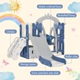 thumbnail image 2 of 5 in 1 Crown-themed Toddler Slide and Swing Set, Indoor Outdoor Playground Climber Slide with Slide, Basketball Hoop and Toy Storage Organizer for Kids, Blue & Grey, 2 of 9