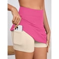 thumbnail image 2 of Chiclily Women's 2-in-1 High Waisted Tennis Skort with Pockets, Pink Athletic Golf Skirt with Built-in Shorts, Size L, 2 of 6