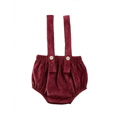

IZhansean Toddler Baby Boys Girls Dungarees Summer Corduroy Solid Overalls Jumpsuit Strap Loose Shorts Wine Red 0-6 Months