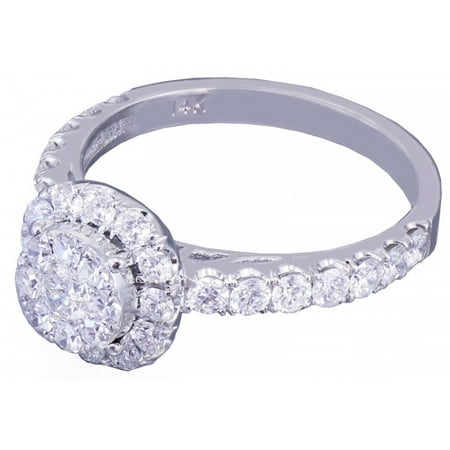 Art Deco Diamond Engagement Ring - 14k White Gold Round Cut Diamond Engagement Ring Art Deco Prong Set 1.05ctw