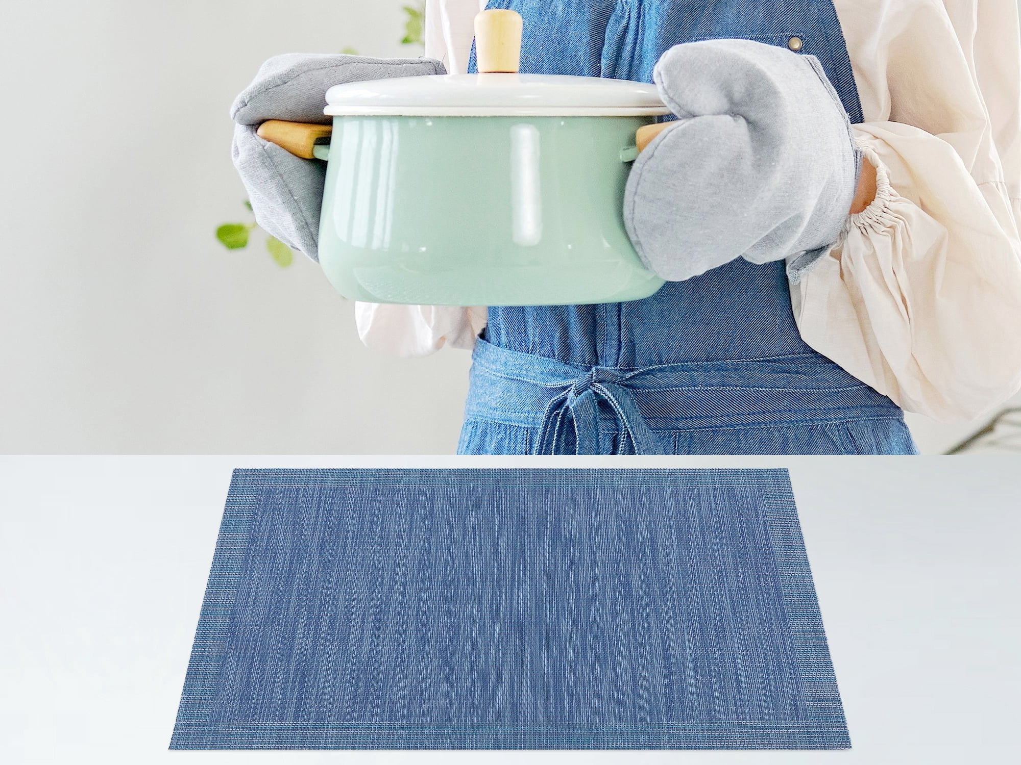Unique Bargains 8 Pack Place Mats for Dining Table Decor Wipeable Table Mat Blue