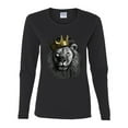 thumbnail image 2 of Wild Bobby, King Lion with Gold Crown Art, Animal Lover, Women Graphic Long Sleeve Tee, Black, Small, 2 of 4