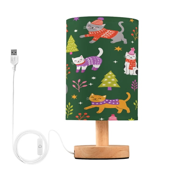 Cats Trees Table Lamp, Fully Dimmable Nightstand Lamp with USB and Linen Fabric Shade, Modern Gifts for Bedroom, Living Room, Office