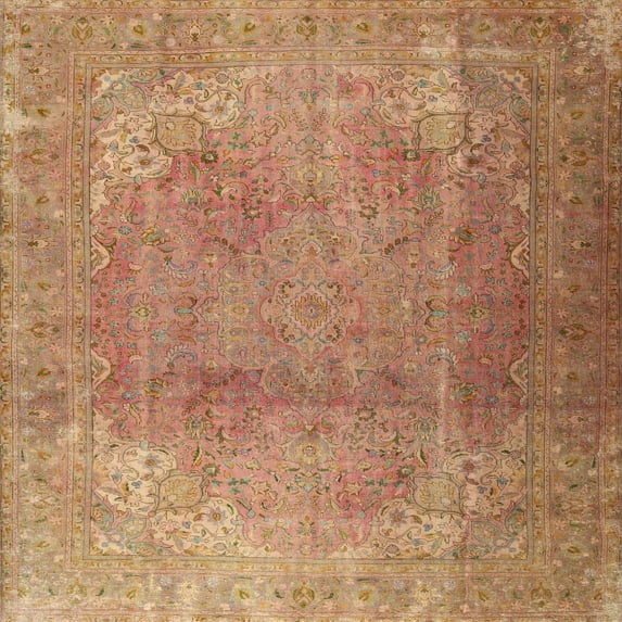 Ahgly Company Indoor Square Traditional Sand Brown Persian Area Rugs, 7' Square