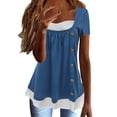 thumbnail image 1 of B91xZ T-Shirts d'Entraînement pour Femmes Manches Courtes Col Rond Tunique Décontractée Blouse, Bleu TG, 1 of 5
