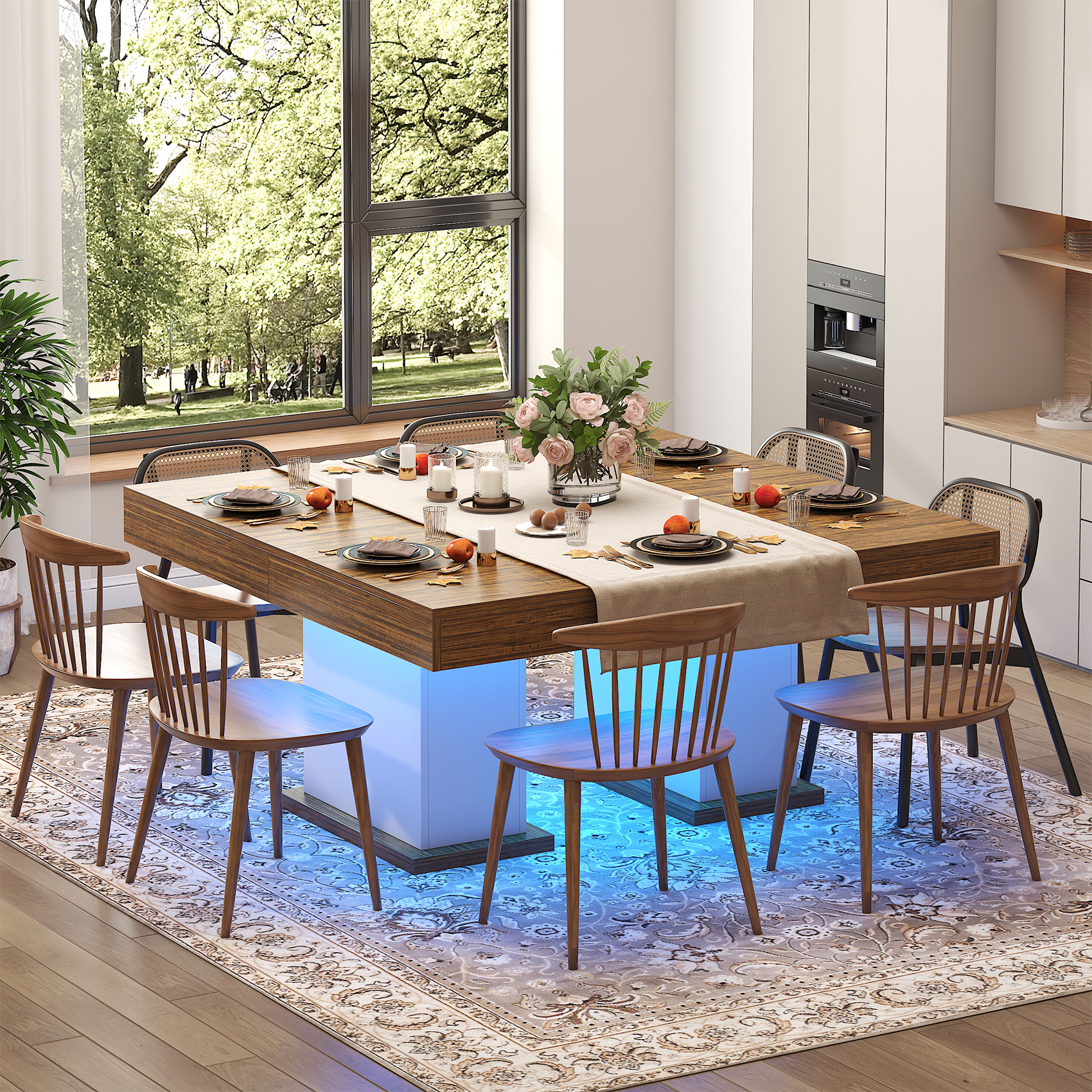 Winkalon 55.1" Dining Table, Rustic Wood Dinner Eating Table With Drawers for Kitchen, Dining Room, Walnut