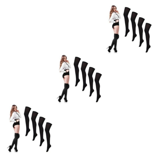 ZLight 4pair Odorless Knee High Stockings Easy To Wear All Body Shape Suitable Stylish Sports Socks Balck 3Set