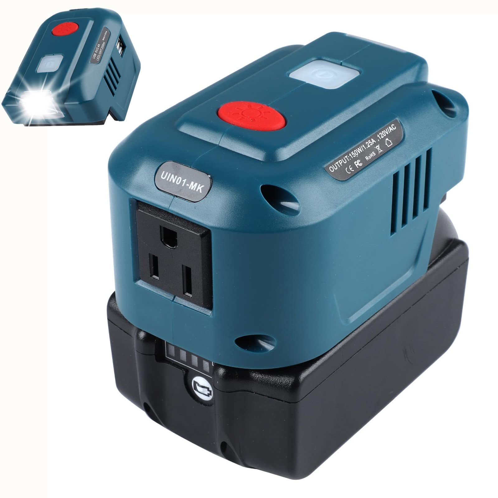 acero Viaje chico EID 150W Power Inverter Portable for Makita 18V BL1830 BL1850 Lithium  Battery,DC 18V to AC 110V Outdoor Inverter with AC Outlet and Dual  USB+200LM LED - Walmart.com