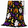 thumbnail image 2 of Cute decorative motif autumn celebration decorative motif Ghosts Trick-Or-Treat Buckets Pumpkin, Warm Flannel Blanket for Living Room and Family Room, Festive autumn celebration Scene, 2 of 9