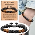 thumbnail image 2 of Pulsera «To My Man» con cuentas de piedras naturales de colores, pulsera de cuerda trenzada, pulsera tejida a mano con piedras, joyas, regalo para hombres y niños, 2 of 8