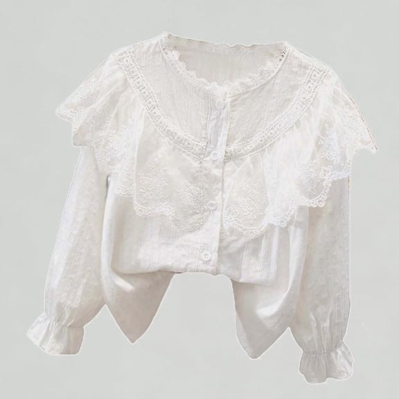Xijirk Girls Shirts Elegant Long Sleeve Party Blouse Ruffled Button Down Shirt for School and Occasions,11-12 Years