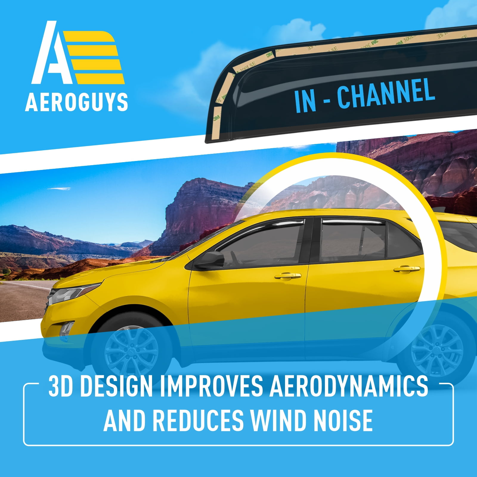 AEROGUYS In-Channel Window Deflectors Extra Durable Window Visors Rain Guards Fit for Chevrolet (Chevy) Equinox 2018-2024, Sun Visors, Wind Deflectors, Vent Visors, Car Accessories - 4pcs. AG0008