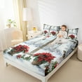 thumbnail image 4 of jejeloiu Retro Floral Christmas Snowflake Red Green White King Sheet Set,Luxury Bedding,4 Pieces, 4 of 7