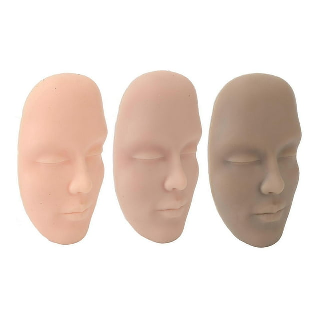 3pcs 5D Tattoo Practice Skin Head Silicone Realistic Semi Permanent Microblading Tattoo Training Facial Skin for Makeup