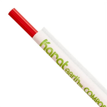 Karat Earth 9.5" Jumbo PLA Straws Paper Wrapped - Red - 4,800 ct
