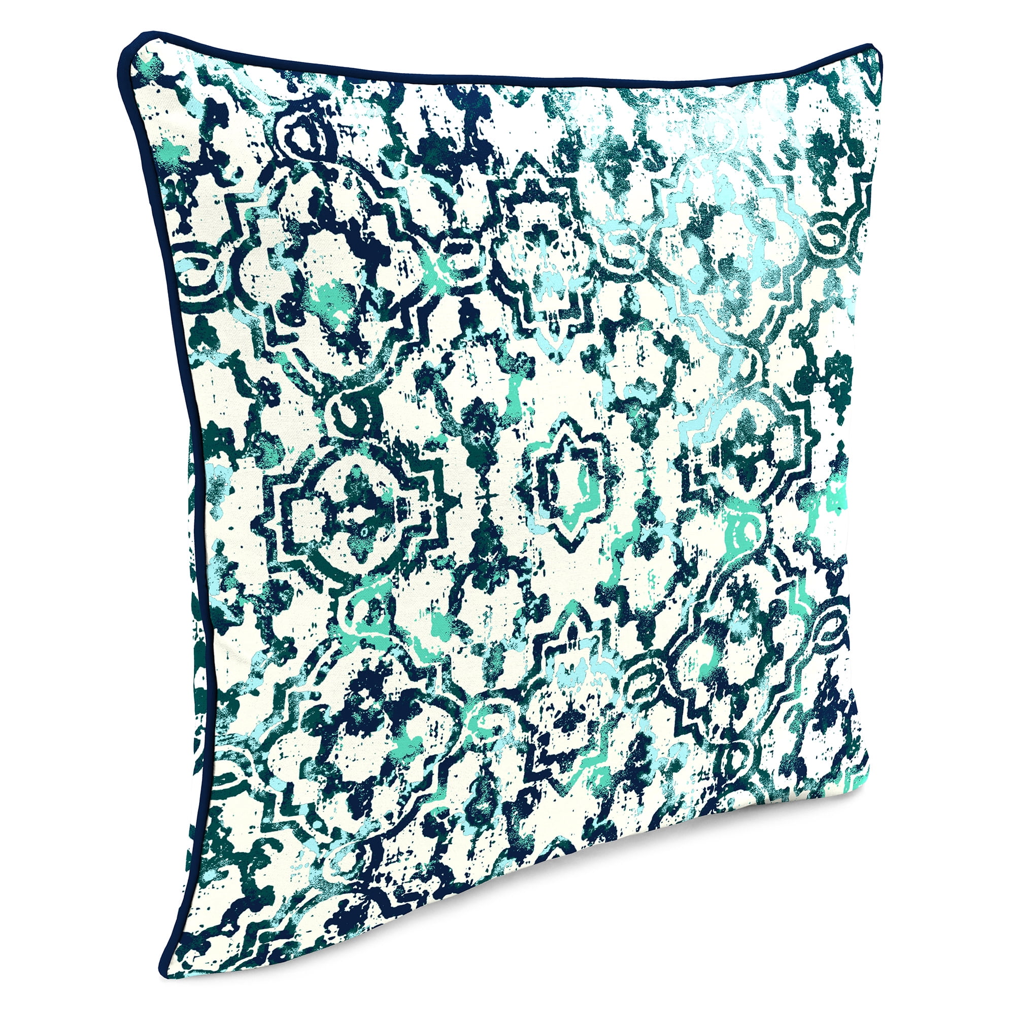 Jordan Manufacturing 16" x 16" Watercolor Blue Lattice Square Outdoor Throw Pillow with Welt (2 Pack)