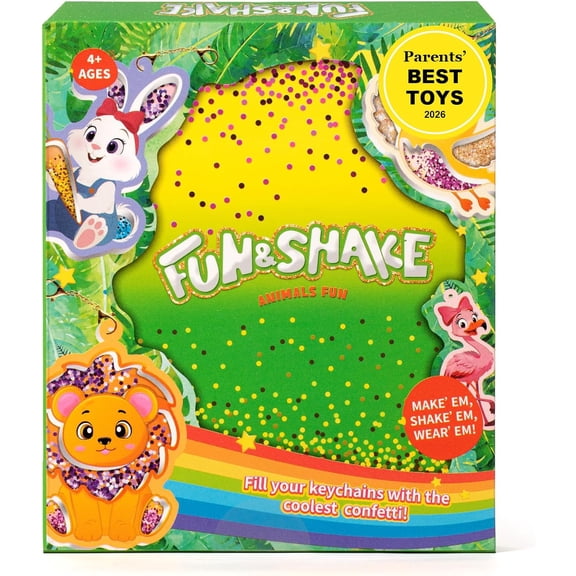 DIY Glitter Keychain Craft Kit for Kids, Shake Art Set with Animal Keychains, Arts and Crafts Activity Gift for Girls and Boys Ages 4