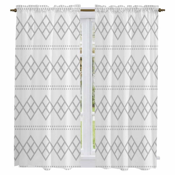 Grey Boho Kitchen Curtains 63 Inch Length, Vintage Ethnic Tribe Abstract Art Tiers Curtains for Living Room Berdoom Bathroom, Light Filtering Drapes Rod Pocket Window Treatment 2 Panels 42"Wx63"L