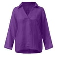 thumbnail image 7 of JINMGG Womens Tops,Women's Fashion Solid Color Tops Long Sleeved Loose Cotton and Linen Loose Shirt Blouse V-Neck Casual Tops,Purple S, 7 of 7