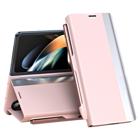 uvwlwu Galaxy Z Fold Phone Case, Electroplated Leather Case With Built In Stand And Pen Slot, Elegant And Durable Full Body Protection, For Galaxy Z Fold 2 3 4 5 6 7 Models(Pink)
