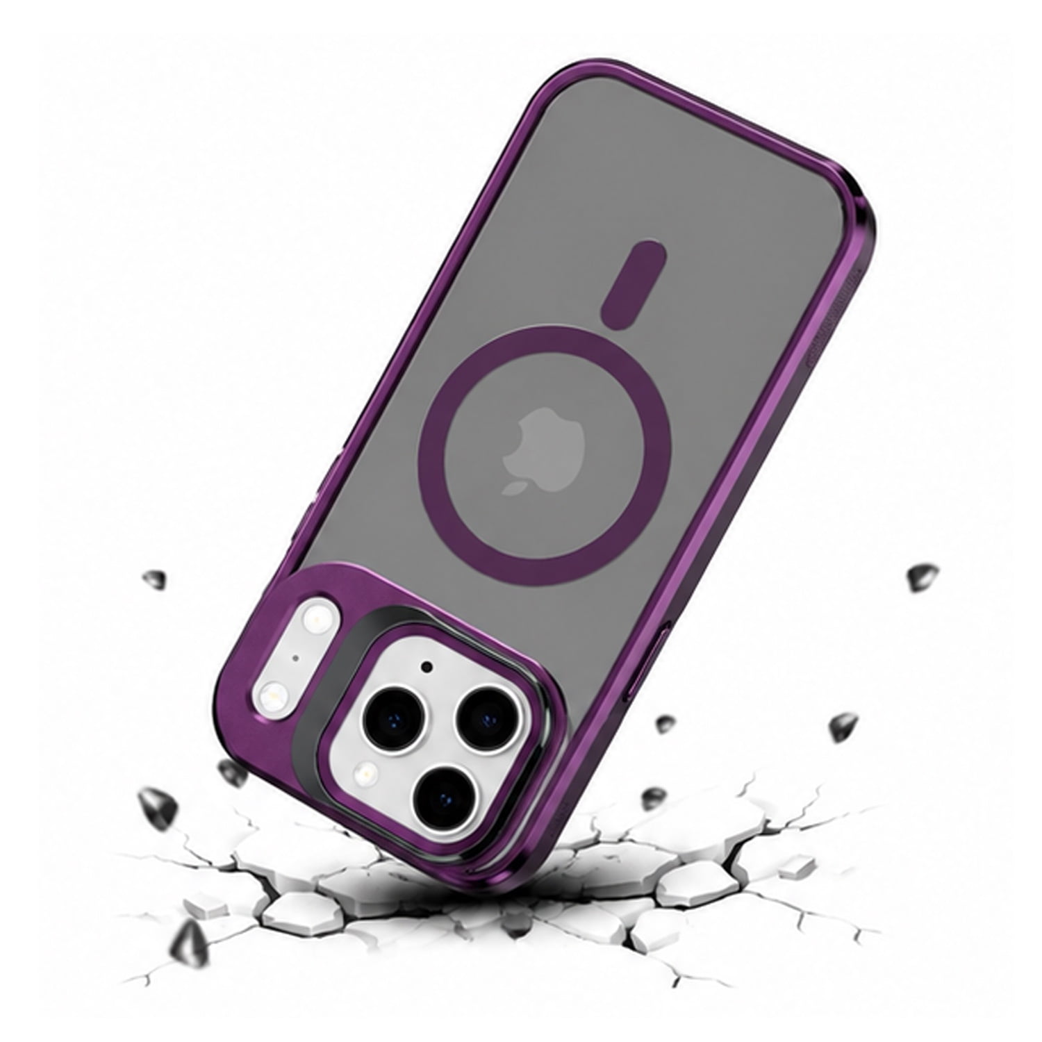 Wireless Charging Compatible Clear Kickstand Cover for iPhone 17 Pro Max - Purple