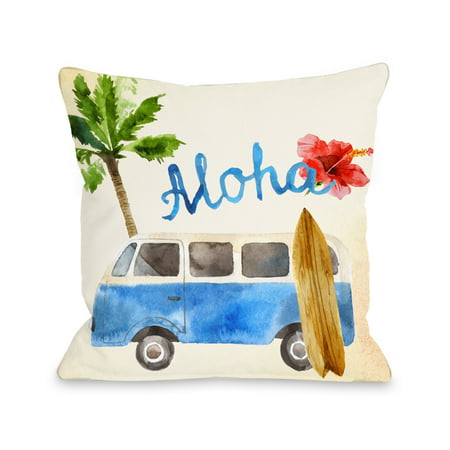 One Bella Casa Aloha Surf Van - Multi 16 or 18 Inch Throw Pillow by