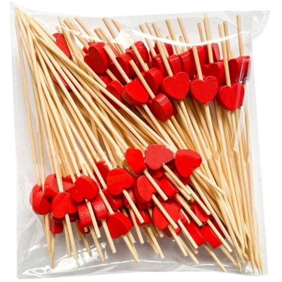 Jiibva Wooden Toothpicks 100PCS Cocktail Toothpicks Heart Shaped Decor Toothpicks Party Supplies for Dessert Fruit Appetizers Vegetable