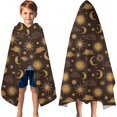 thumbnail image 3 of Brown Sun Moon Cloud Pattern Hooded Bath Towel，60"x35" for Ages 3 To 12 Kids, Quick Dry Lightweight Soft Microfiber Hood Beach Towel Cover Up for Kids, 3 of 7