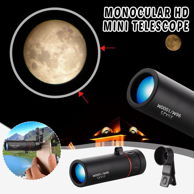 High Definition Portable Monocular Telescope with Smartphone Adapter for Long Range Observation and Digital