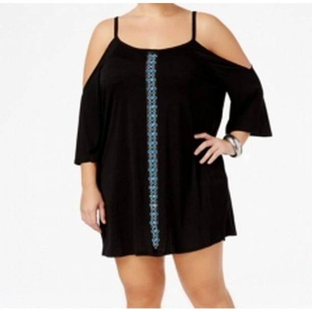Dotti Dotti NEW Black Womens 1X Plus ColdShoulder Embellished Shift Dress