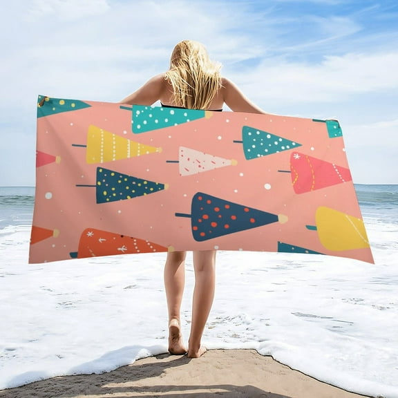 Snowman Christmas Tree Elk Microfiber Beach Towel Lightweight 63''x32'' Oversized Extra Large Towels Quick Dry for Travel Pool Yoga Gym Sports Accessories Vacation Essential