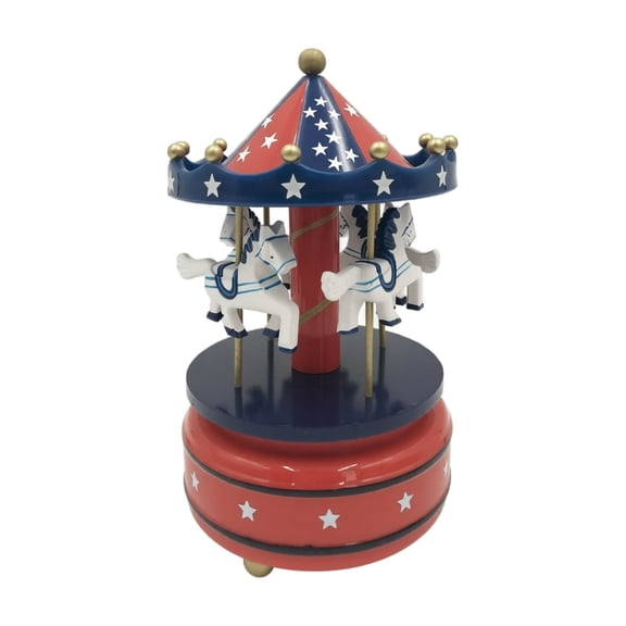 Patriotic Carousel Music Box, Independence Day Merry Go Round with Rotating Horses, Musical Figurine for Home Decor, Gift for Adults
